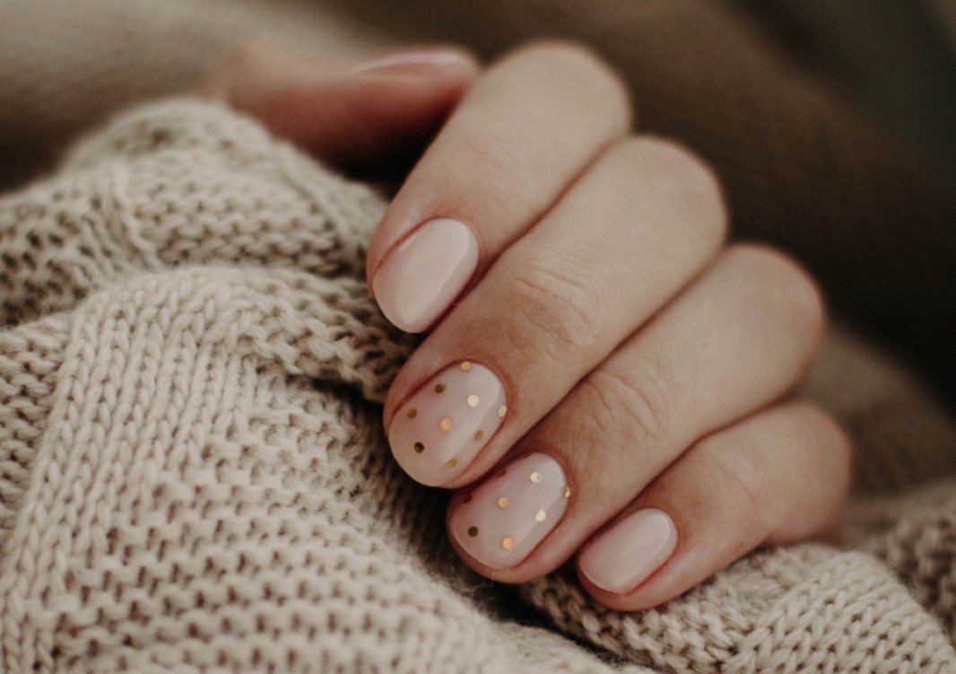 Beige Nails With Tiny Dots