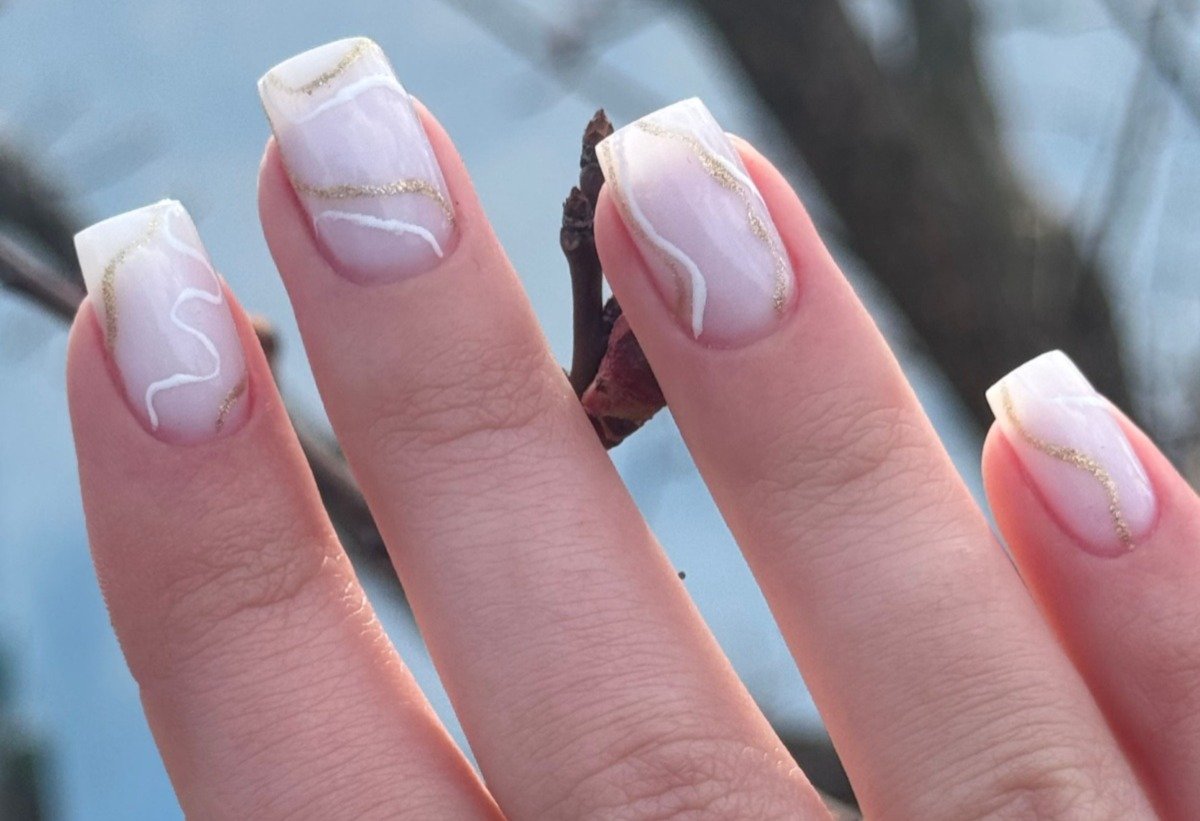 Nude Nails With Gold Accents