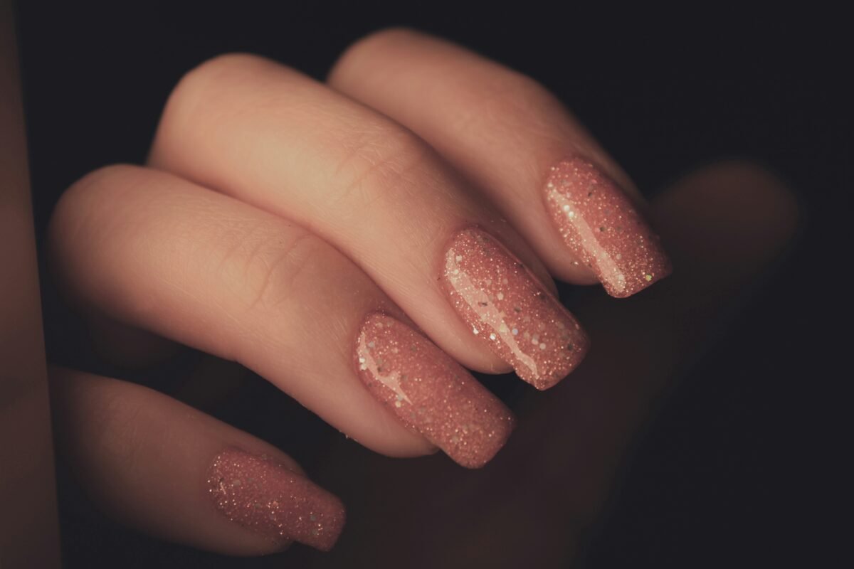 Sheer Pink Nails With Glitter